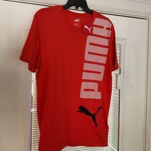 PUMA Red Short Sleeve Tee with Bold Logo men’s size medium